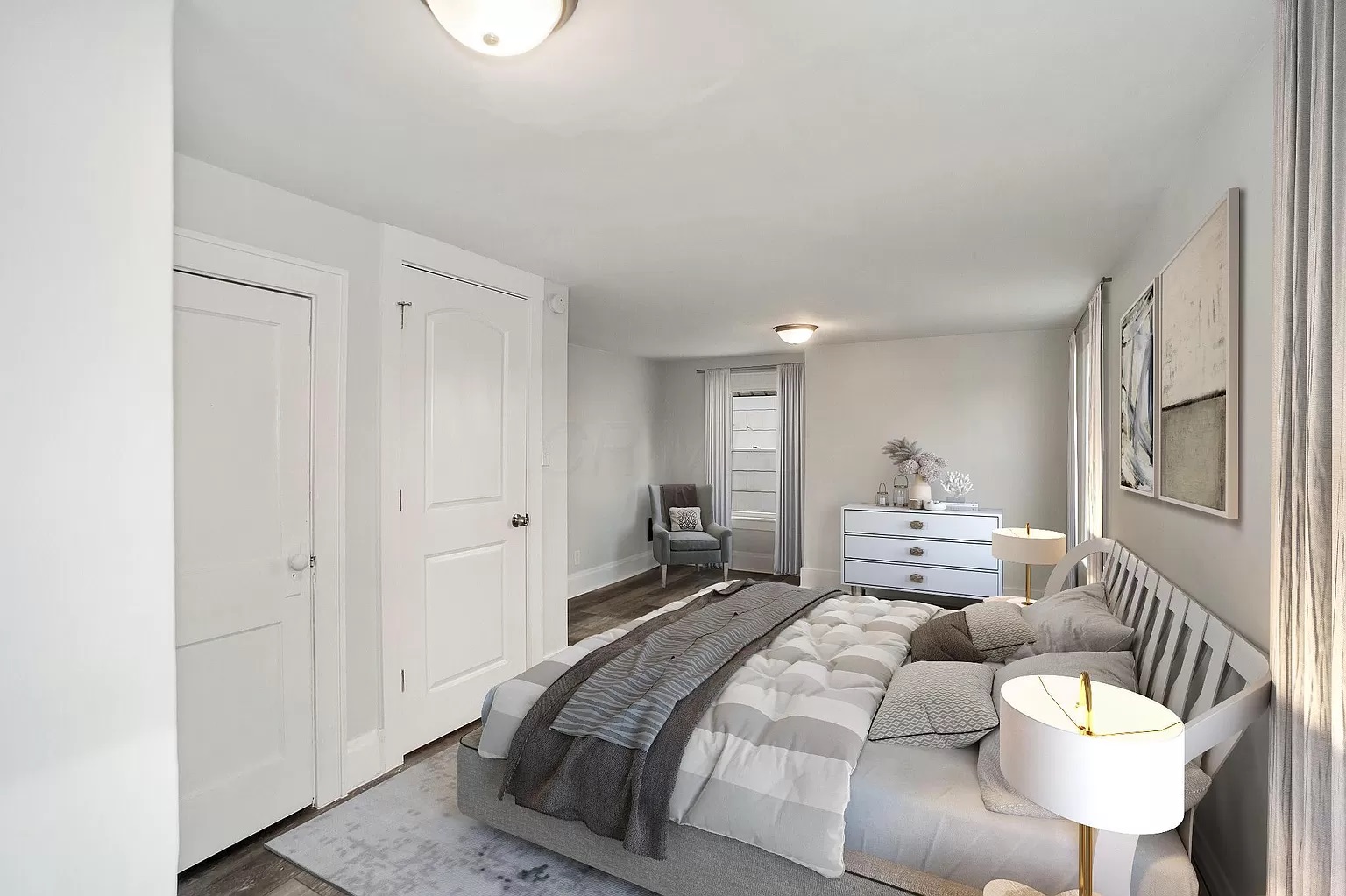 Fake bed, fake dresser.   But good fakes, right?   You'd never know on first glance.  That's the point.   This is virtual staging.   Eliminate the cost of an interior designer and go for the low cost of real estate photography by Mark Yannitell!  740-212-2900